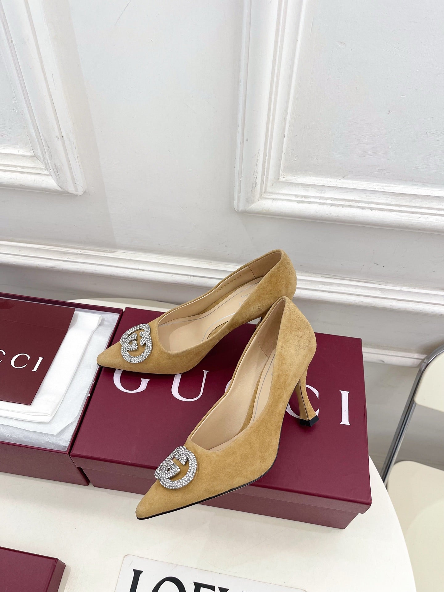 GG 26 High-Heeled 85 Pumps Beige Suede 587077