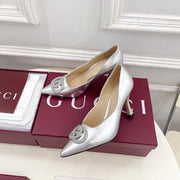 GG 26 High-Heeled 85 Pumps Sliver Metallic Cowhide 587079