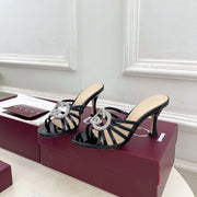 GG 26 High-Heeled Mules 85 Black Beige Patent Leather 587083