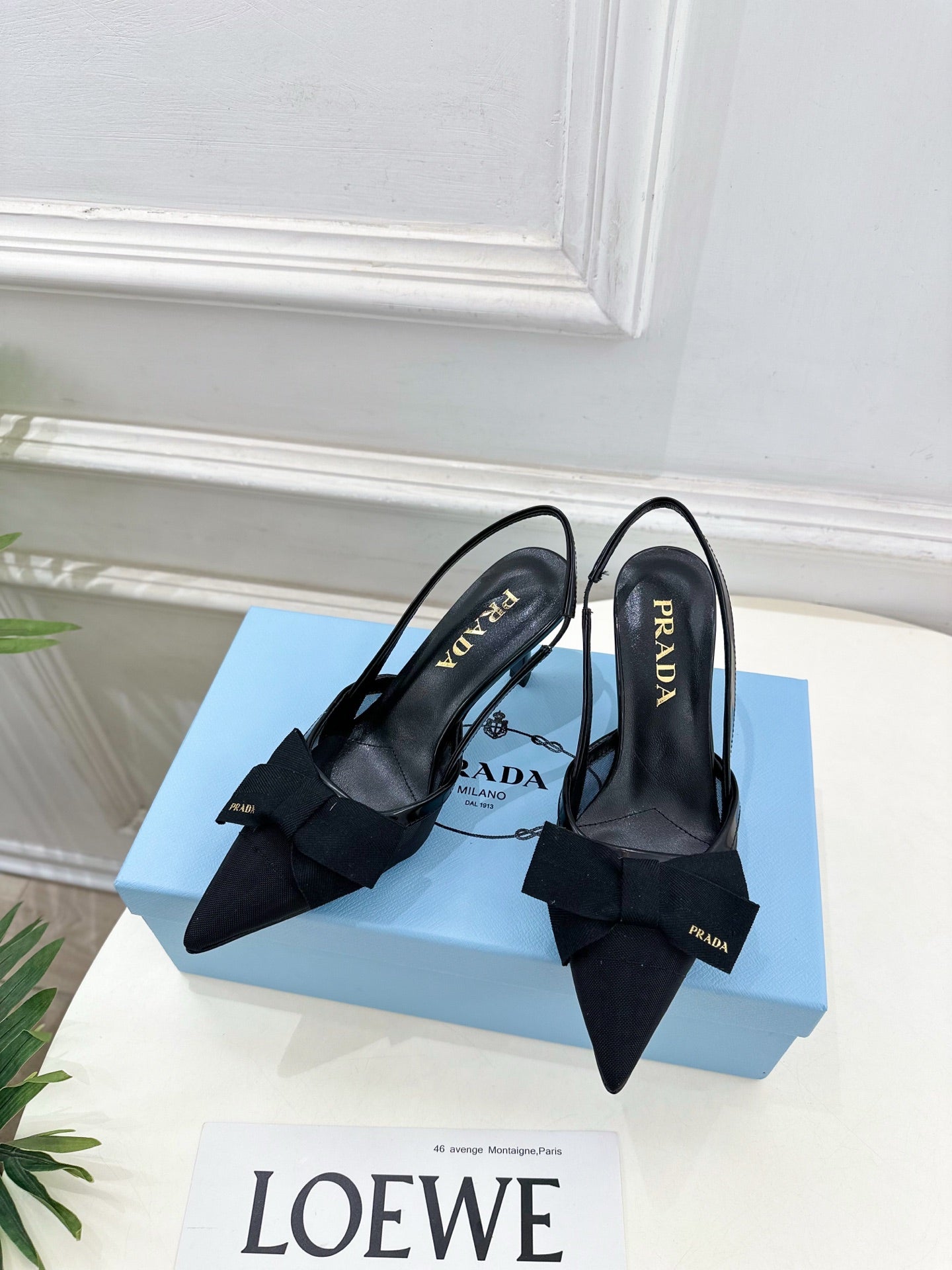 PRA 26S Pointed-Toe Slingback 75 Black Mesh Sheepskin 631961