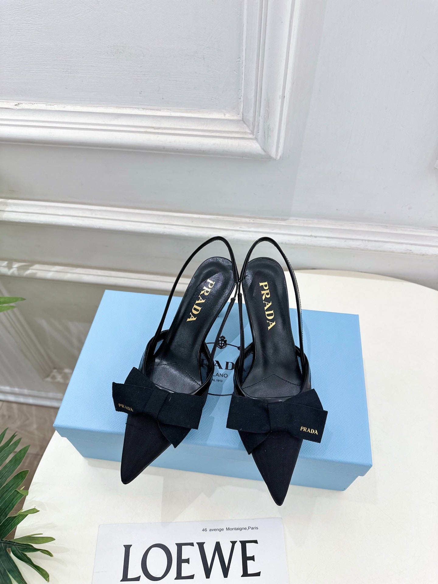 PRA 26S Pointed-Toe Slingback 75 Black Mesh Sheepskin 631961