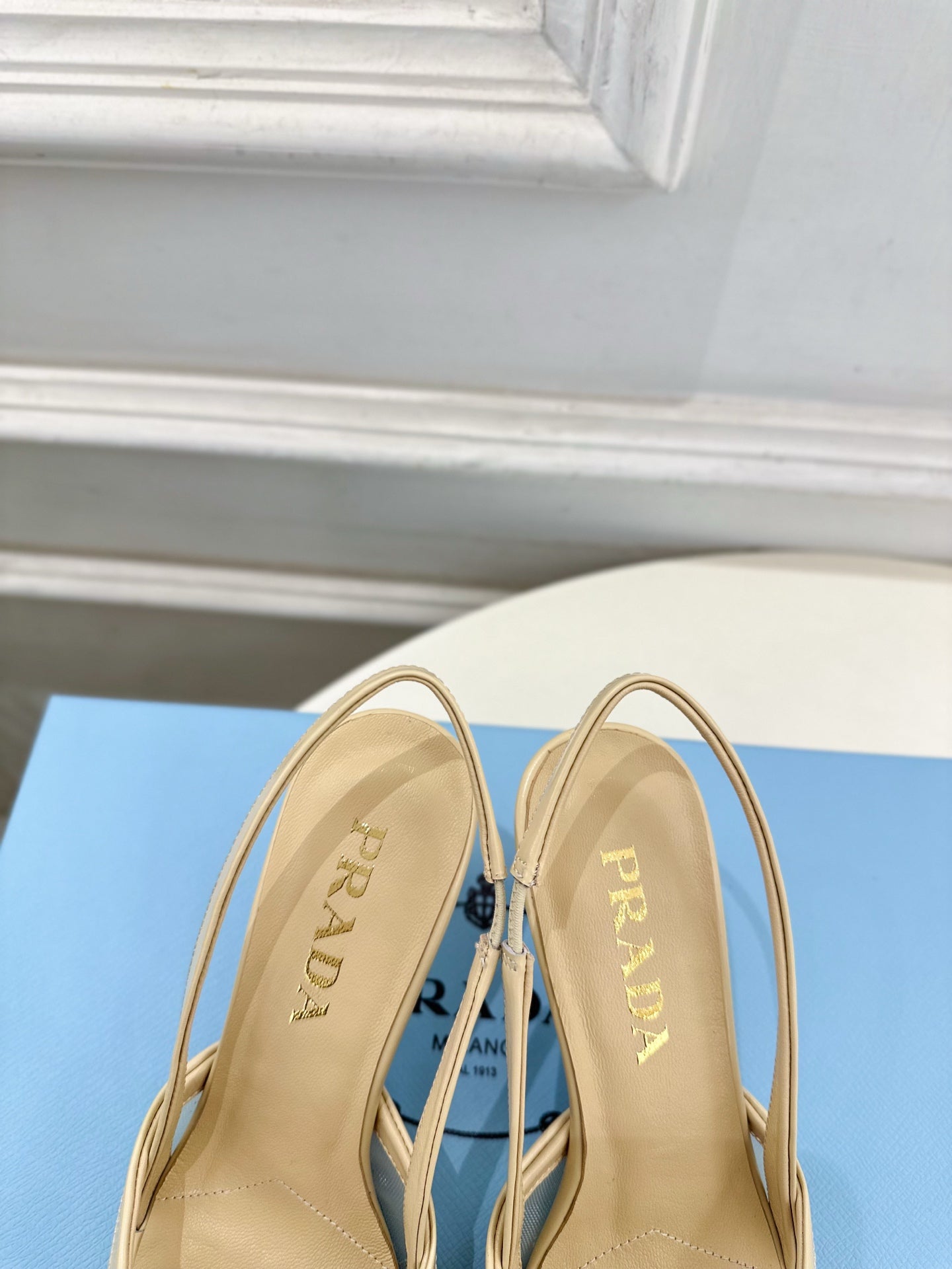 PRA 26S Pointed-Toe Slingback 75 Beige Mesh Sheepskin 631963