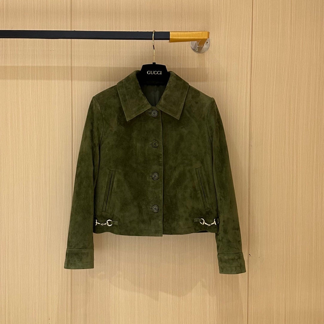 GG 25 Jacket Moss Green Suede 0014
