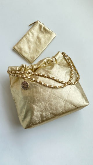 CC Medium Hobo Bag 42Metallic Gold Calfskin