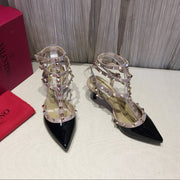 Valentino Rockstud Caged Pumps 65mm Black mix Nude Patent Leather 239637