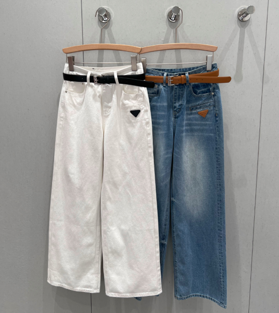 Prada 25 Triangle Straight Denim Pants with belt Cotton 210377