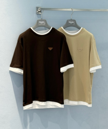 Prada 25 Short-sleeved T-shirt Yellow and Brown Cotton 219505