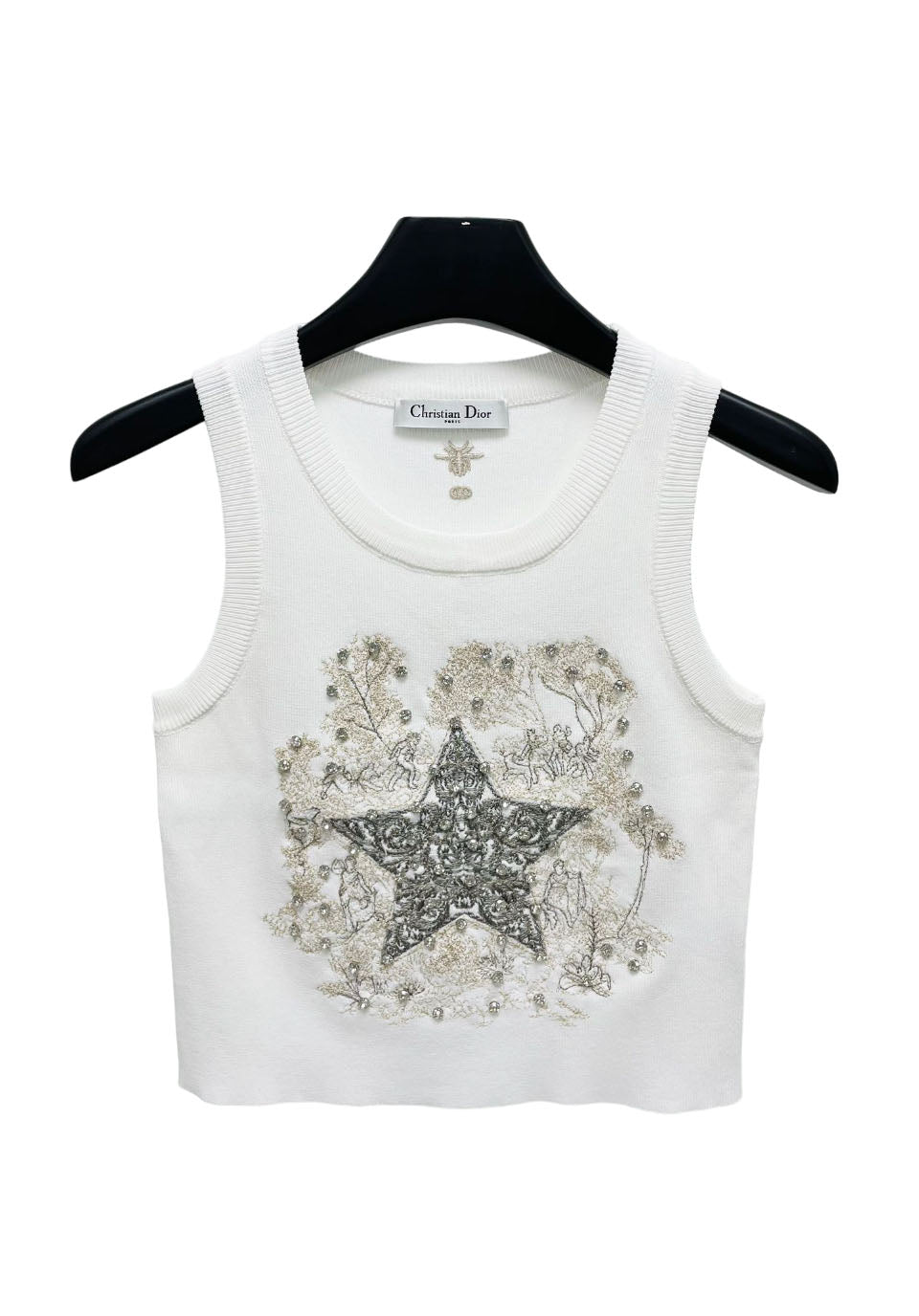 CD Star Embroidered Cropped Tank Top