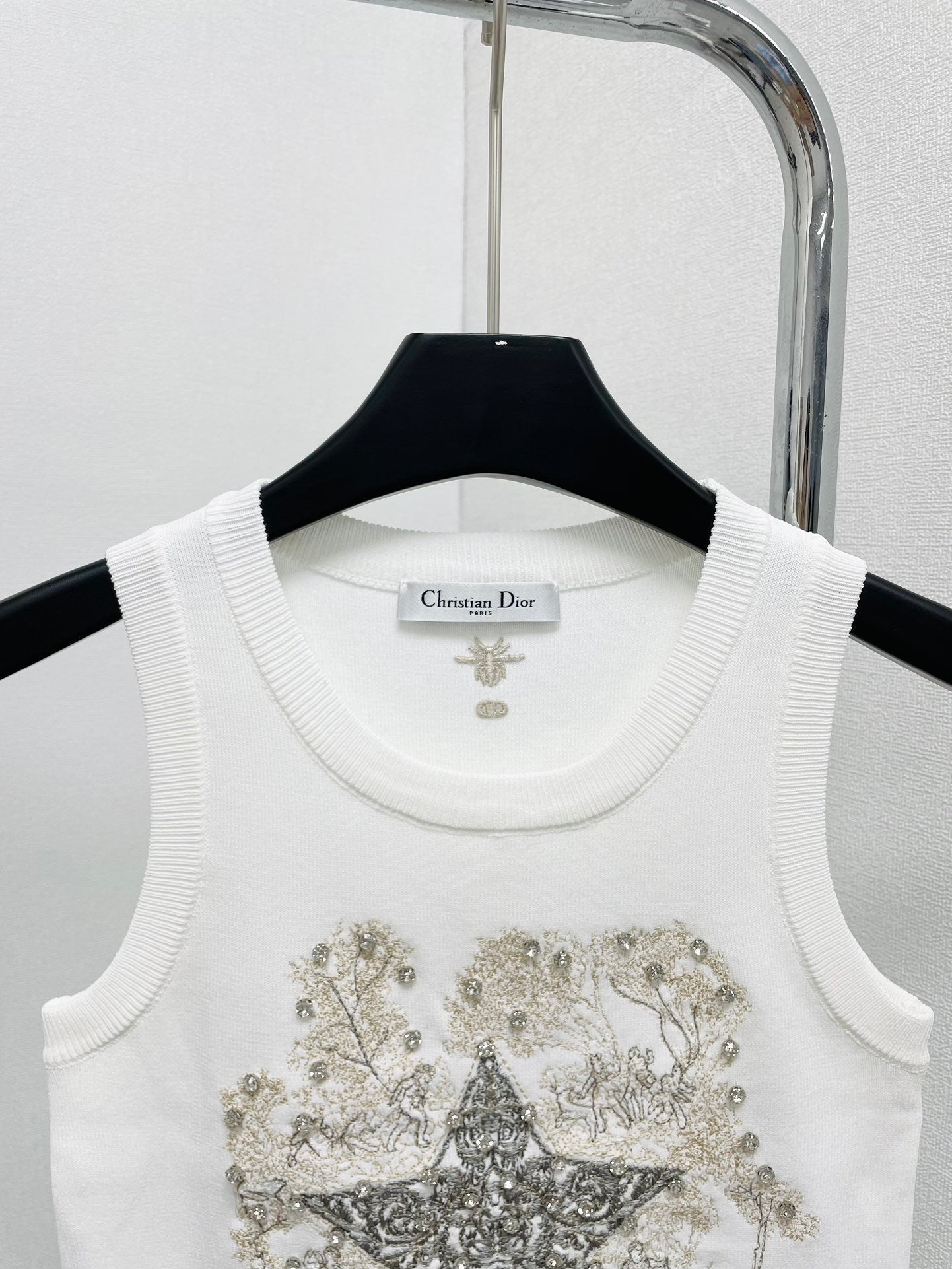 CD Star Embroidered Cropped Tank Top