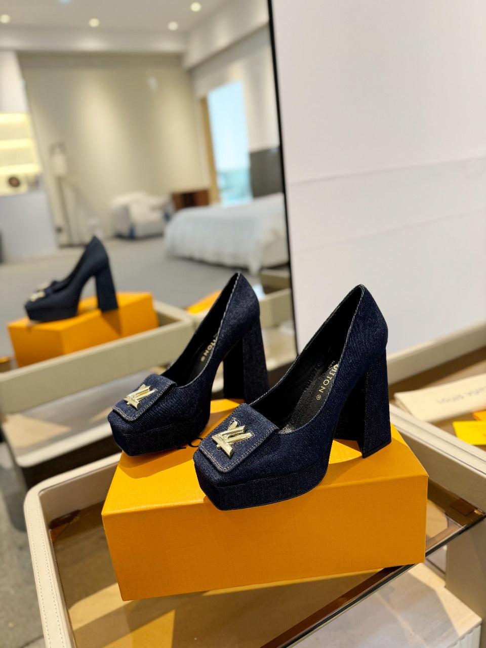 LV Shake Pump 120mm Dark Blue Fabric Denim