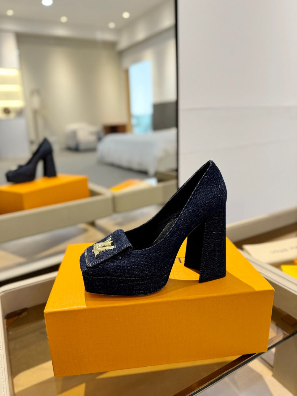 LV Shake Pump 120mm Dark Blue Fabric Denim