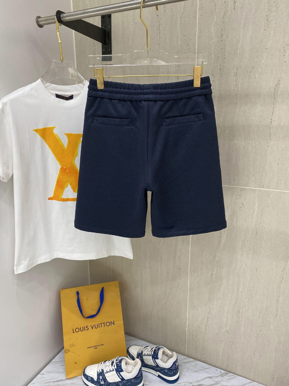 LV CASUAL SHORTS NAVY BLUE COTTON STRETCH FABRIC 239611