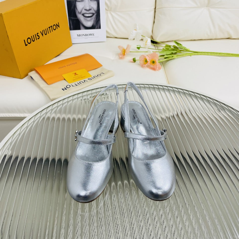 LV Slingback Metallic Silver Lambskin