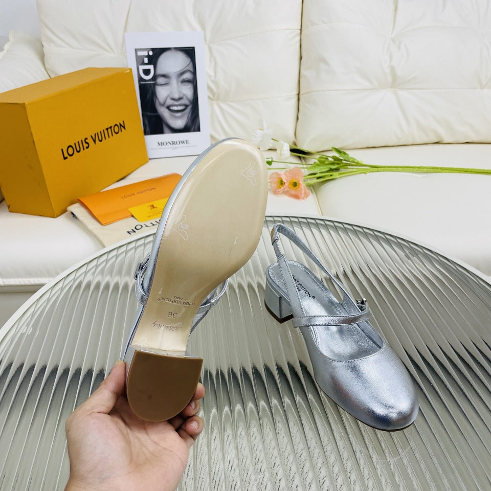LV Slingback Metallic Silver Lambskin