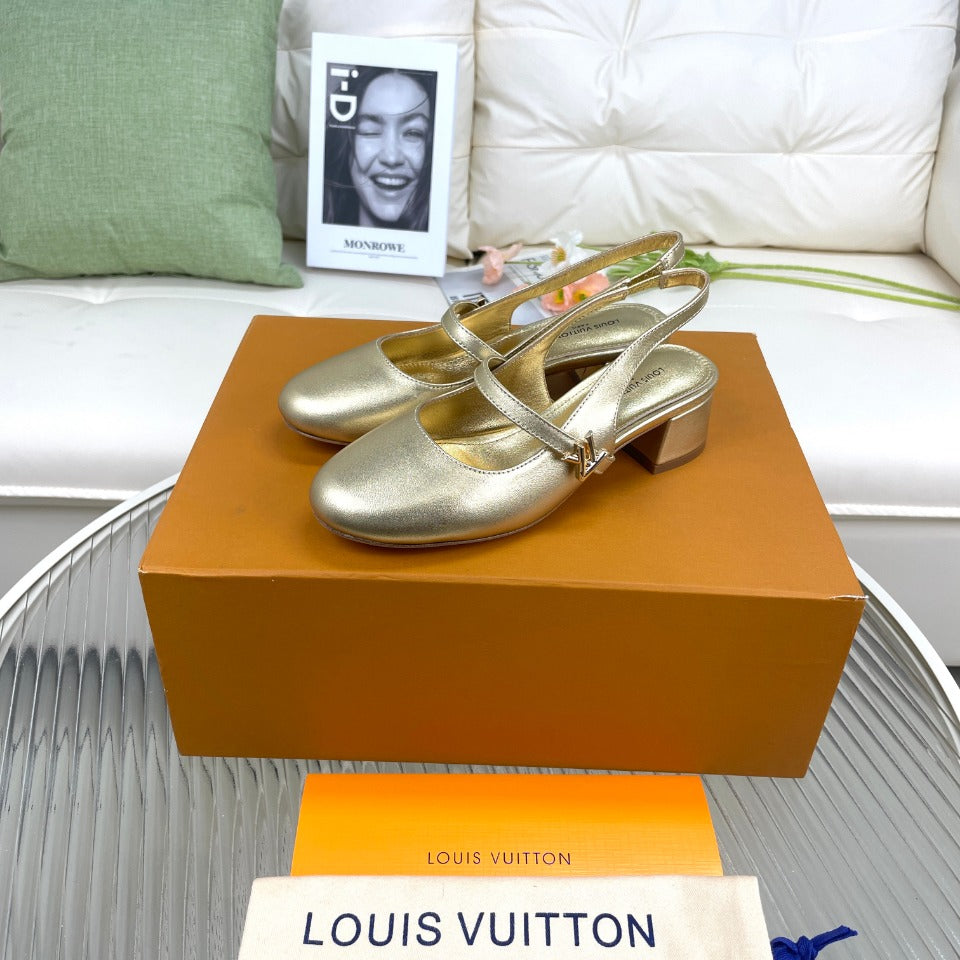 LV Slingback Gold Metallic Lambskin