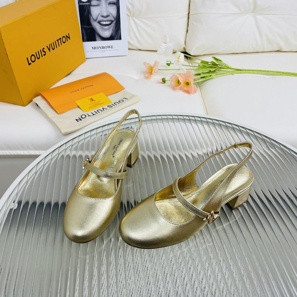 LV Slingback Gold Metallic Lambskin