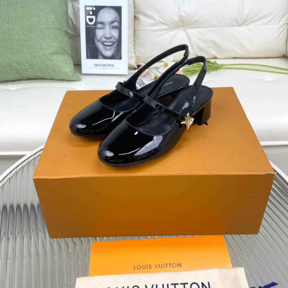 LV Slingback Glossy Black Lambskin