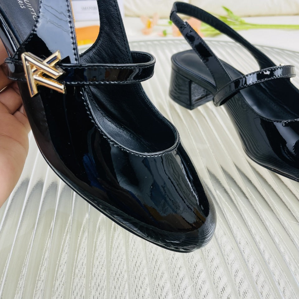 LV Slingback Glossy Black Lambskin