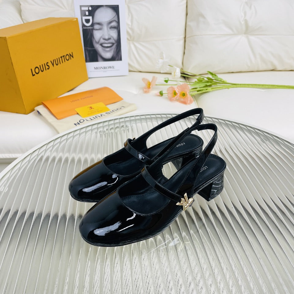 LV Slingback Glossy Black Lambskin
