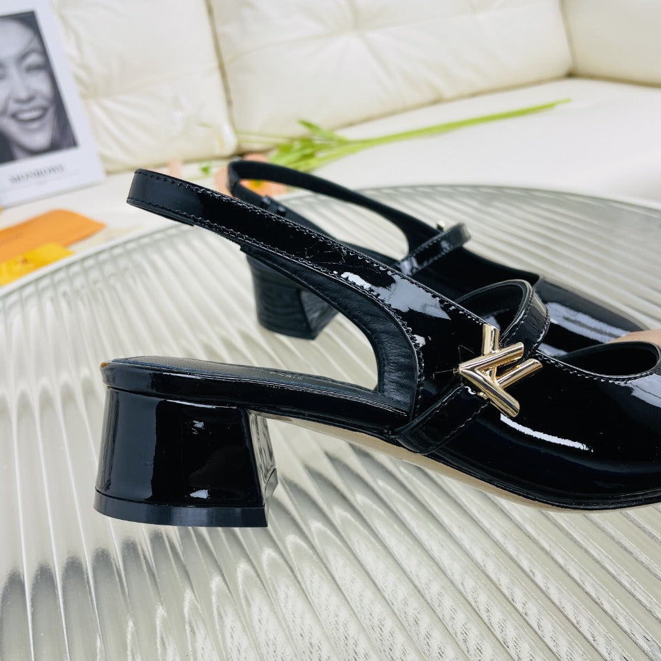 LV Slingback Glossy Black Lambskin