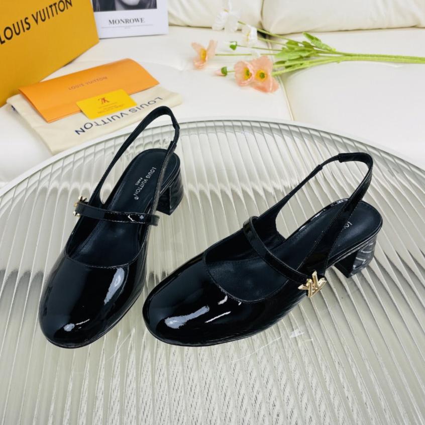 LV Slingback Glossy Black Lambskin