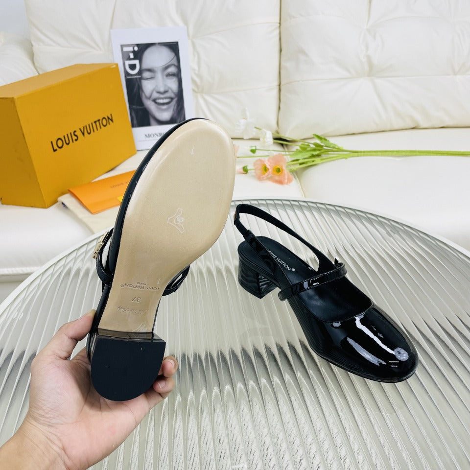 LV Slingback Glossy Black Lambskin