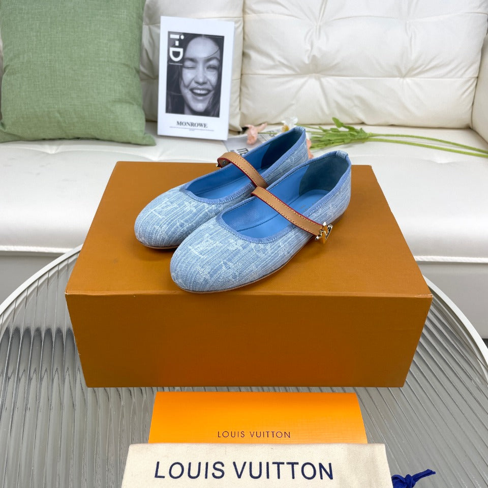 LV Flat Ballerina Light Blue Monogram Jacquard Fabric