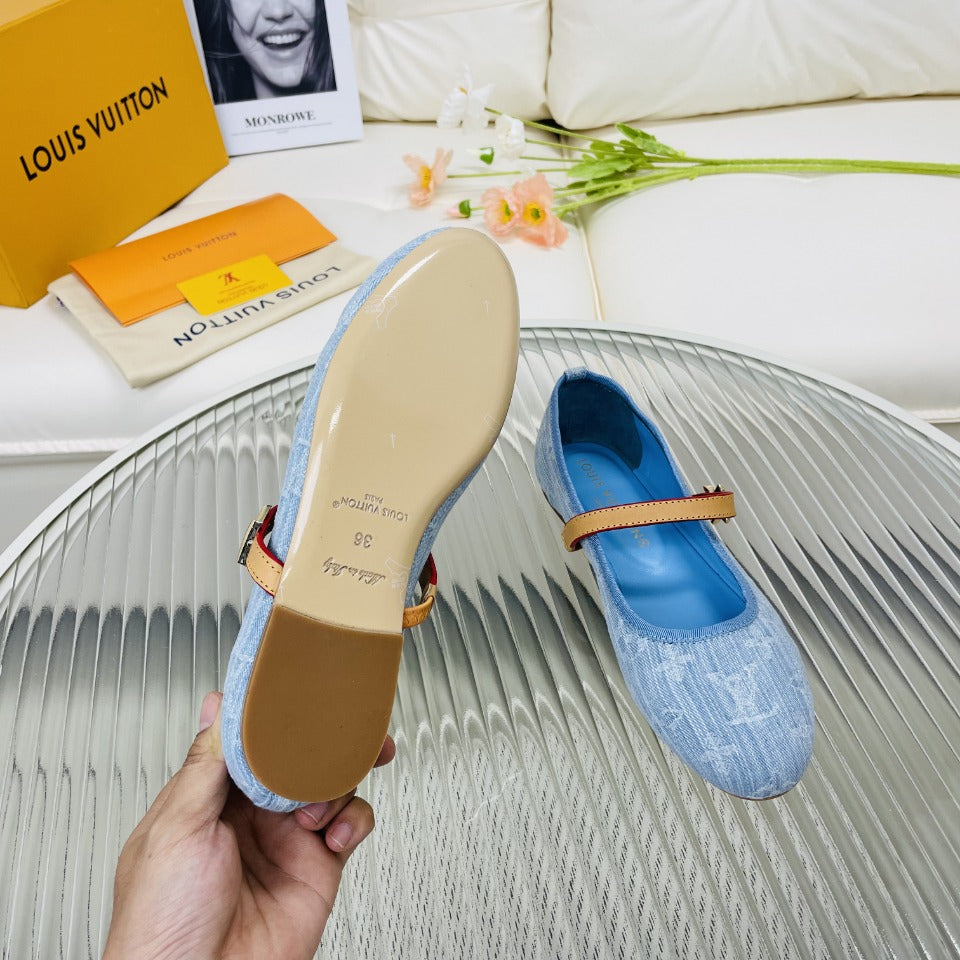 LV Flat Ballerina Light Blue Monogram Jacquard Fabric