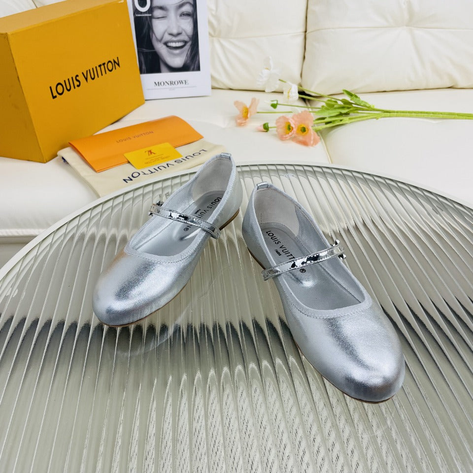 LV Flat Ballerina Metallic Silver Lambskin