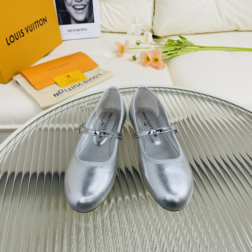 LV Flat Ballerina Metallic Silver Lambskin