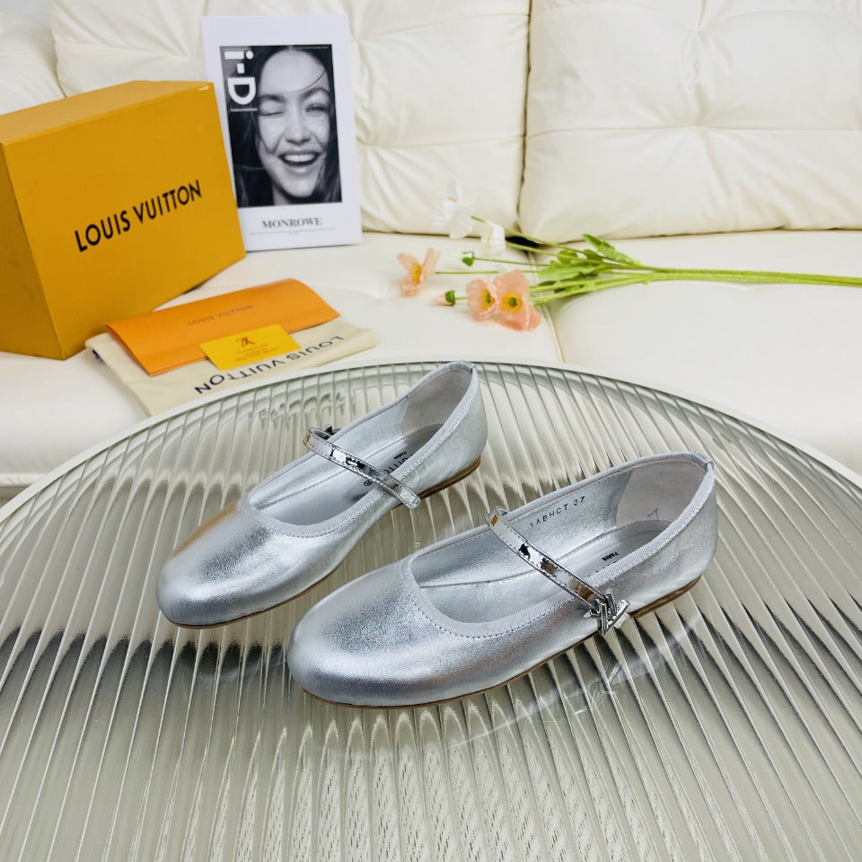 LV Flat Ballerina Metallic Silver Lambskin