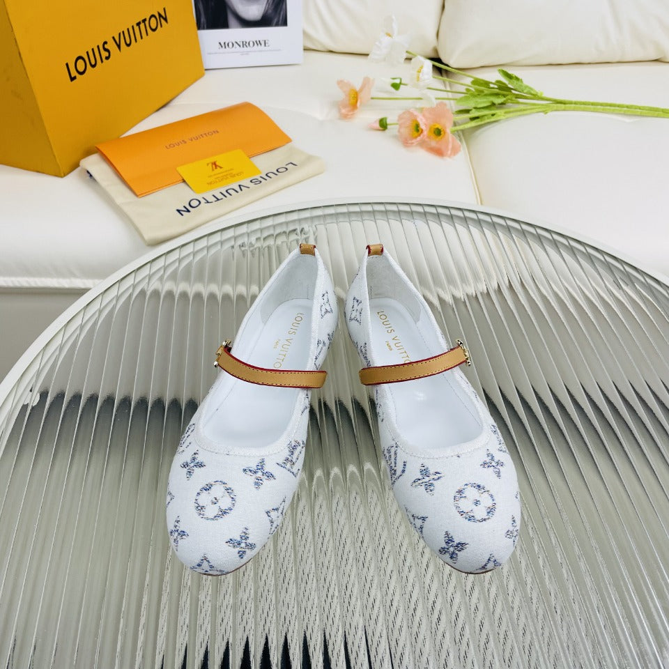 LV Flat Ballerina White Lambskin