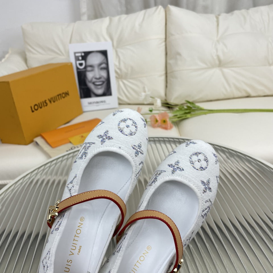 LV Flat Ballerina White Lambskin