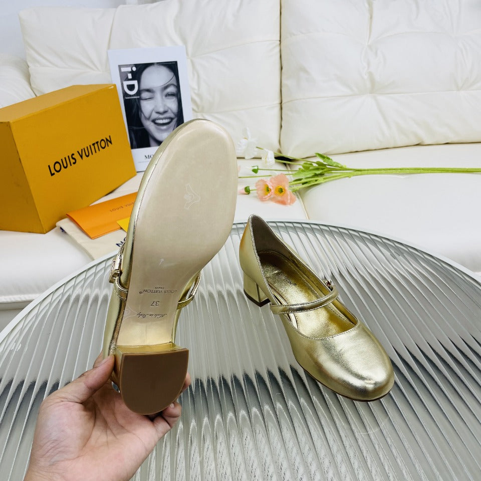 LV Medium-Heel 35mm Pumps Light Gold Metallic Lambskin