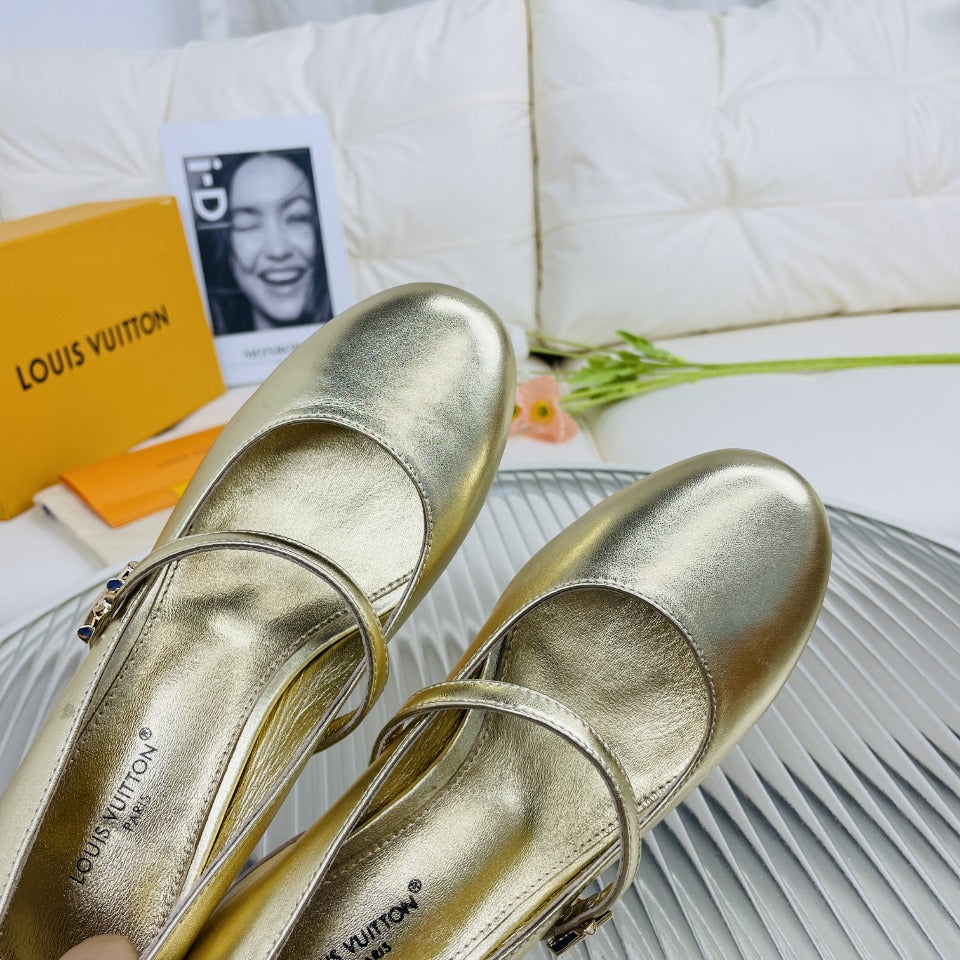LV Medium-Heel 35mm Pumps Light Gold Metallic Lambskin