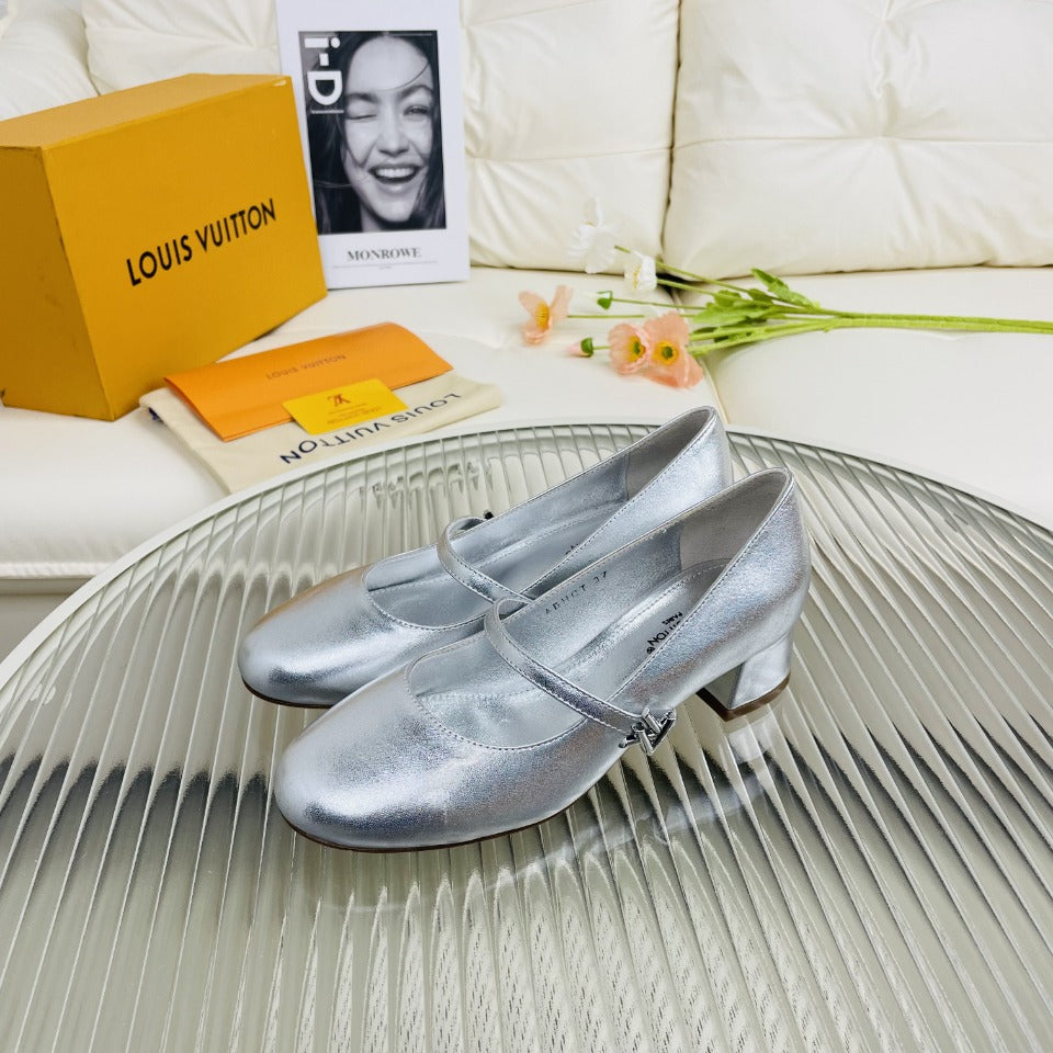 LV Medium-Heel 35mm Pumps Metallic Silver Lambskin