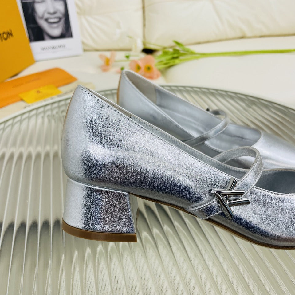 LV Medium-Heel 35mm Pumps Metallic Silver Lambskin