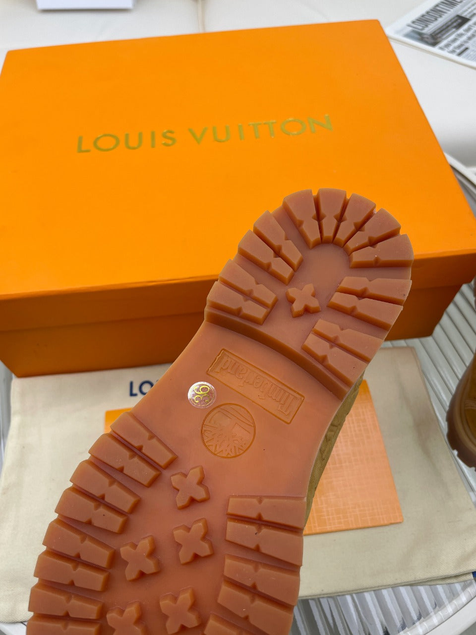 LV x Timberland Ankle Boot 50mm Brown Yellow Monogram Nubuck Leather