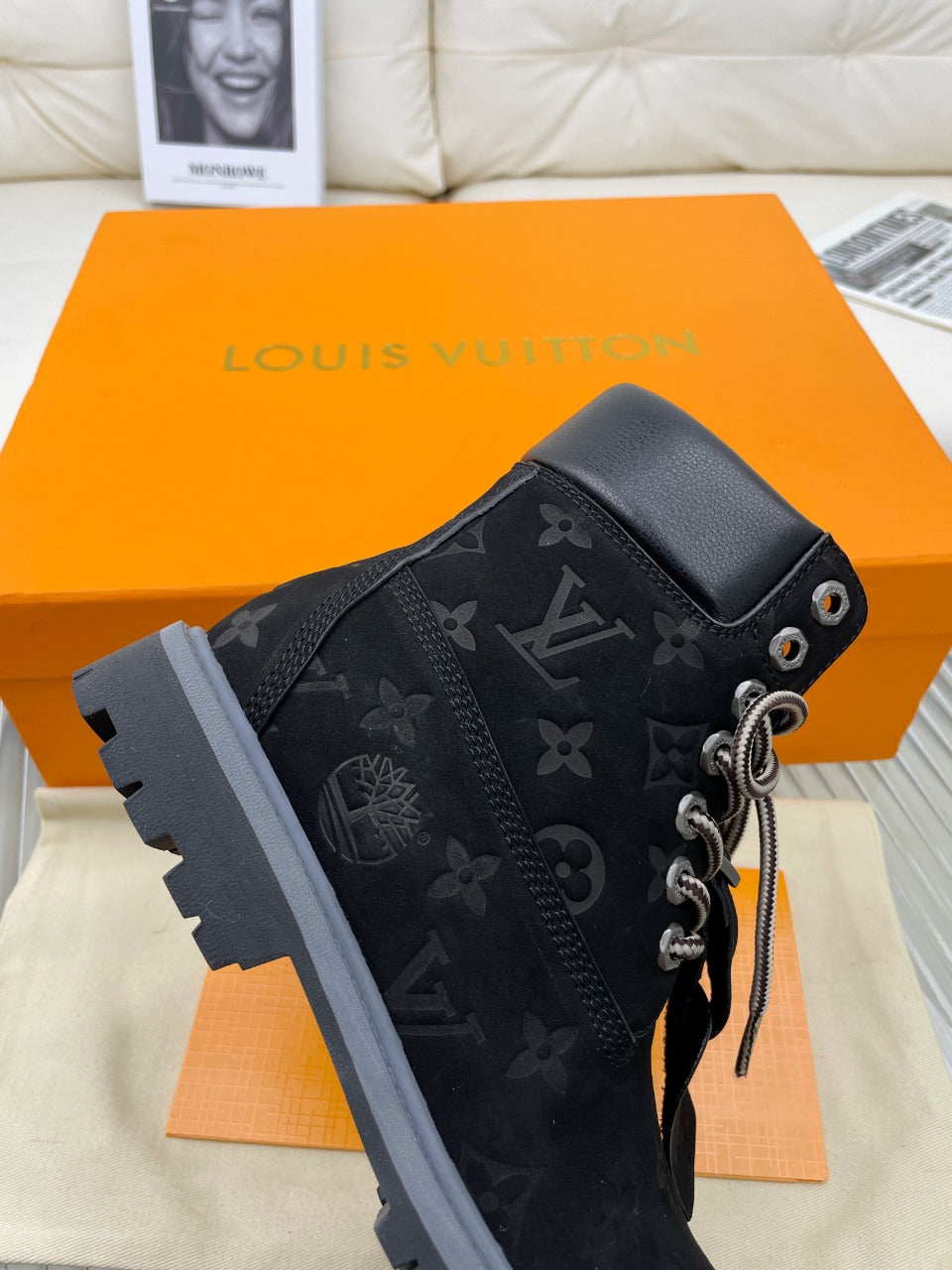 LV x Timberland 6-In Ankle Boot 50mm Black Monogram Nubuck Leather