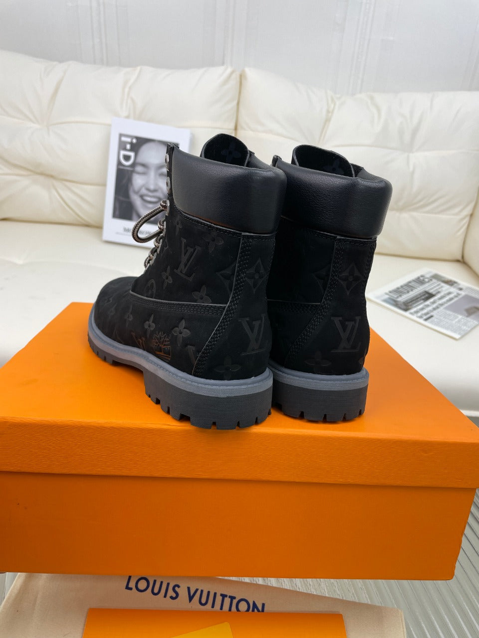 LV x Timberland Ankle Boot 50mm Black Monogram Nubuck Leather
